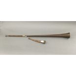 An antique copper and brass coach horn with 19th century mouthpiece,