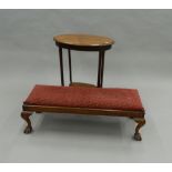 An Edwardian inlaid mahogany side table and a foot stool. The latter 102 cm long.