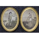 Two late 18th/early 19th century oval framed silk work pictures depicting a Shepherd and