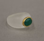 A crystal gold and jade ring. Ring size M/N.