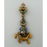 An early 19th century unmarked gold and enamel pendant. 6 cm high. 4 grammes total weight.