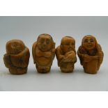 Four carved bone netsuke. Each approximately 3.5 cm high.