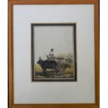 An Indian miniature of an Oxen and Cart, framed and glazed. 15 x 19 cm.