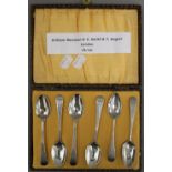 Six Bright Cut teaspoons by London makers, William Bateman and Smith & Hayter. 70.5 grammes.