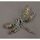 A silver plique-a-jour dragonfly pendant. 4.5 cm high.