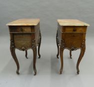 A pair of French 19th century marble topped pot cupboards. Each 74 cm high x 55 cm deep.