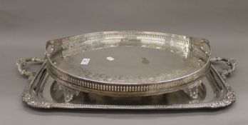 Two silver plated trays. The largest 72 cm wide.