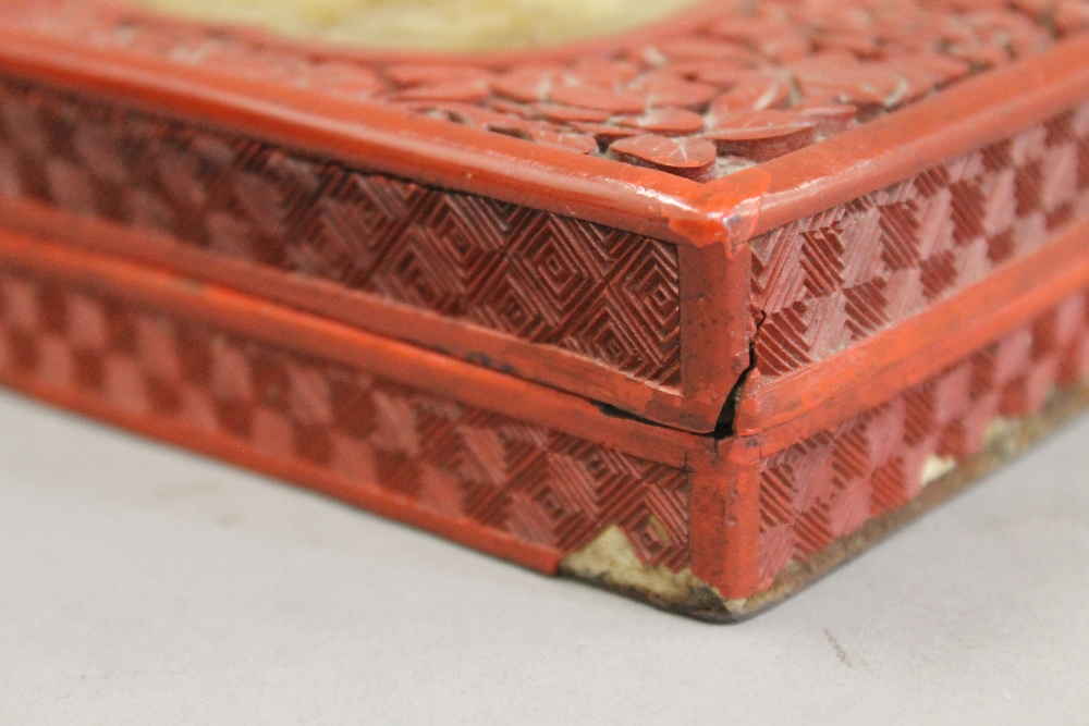 A cinnabar and jade box. 14.5 cm wide. - Image 5 of 7