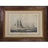 HUGGINS, Boats, hand finished print, dated 1834, framed and glazed. 42 x 29.5 cm.