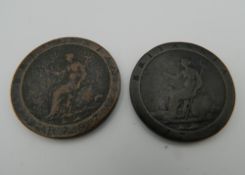 Two Georgian cartwheel pennies