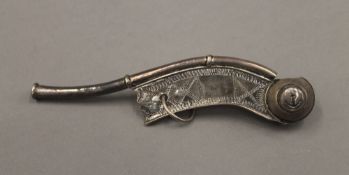 A silver bosun's whistle. 12.5 cm long. 28.8 grammes.
