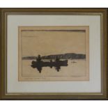 NORMAN WILKINSON, Land Locked Salmon, Maine, etching, framed and glazed. 22 x 17 cm.