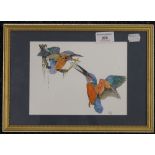 Kingfishers, watercolour, monogrammed and dated, framed and glazed. 20 x 15 cm.