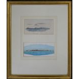 Two late 19th/early 20th century watercolours in a common frame, entitled Fujiyama and Nan. San. Do.