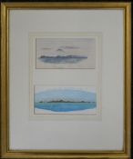 Two late 19th/early 20th century watercolours in a common frame, entitled Fujiyama and Nan. San. Do.
