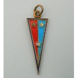 An enamel and silver pendant, bearing Russian marks. 4.5 cm high.
