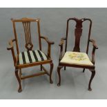 Two Edwardian open armchairs.