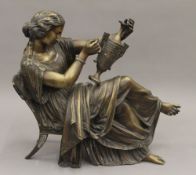JAMES PRADIER (1790-1852) Swiss, bronze sculpture of a female, signed, 33 cm long x 27 cm high.