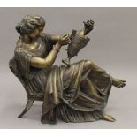 JAMES PRADIER (1790-1852) Swiss, bronze sculpture of a female, signed, 33 cm long x 27 cm high.