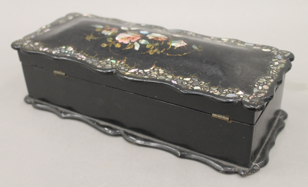 A mother-of-pearl inlaid glove box, a treen vase, etc. The former 27 cm wide. - Image 10 of 10