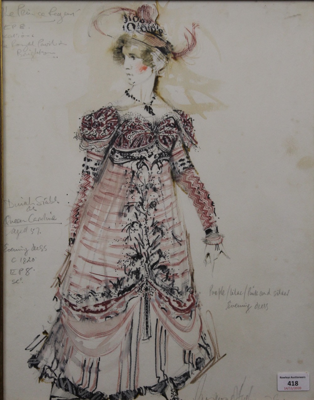 Stage Costume Design, watercolour, indistinctly signed, framed and glazed. 37.5 x 48 cm. - Image 2 of 5