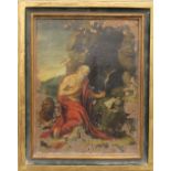 A 17th/18th century oil painting on copper depicting Saint Jerome, framed. 17 x 23 cm.