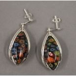 A pair of silver and glass earrings. 3 cm high.