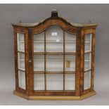 A walnut hanging display cabinet. 68 cm wide x 69 cm high.