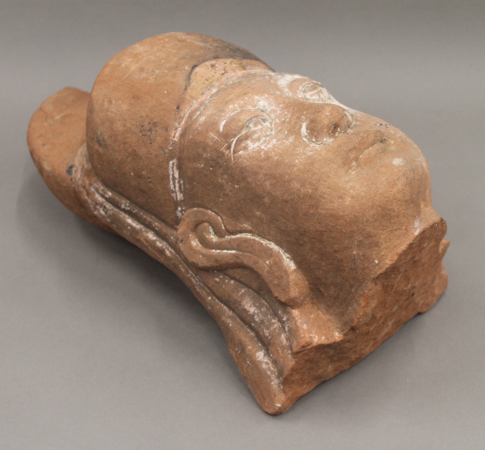 A Chinese carved stone head, possibly Ming. 35 cm high. - Image 5 of 6