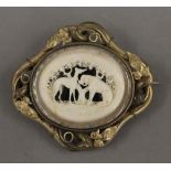 A Victorian ivory set brooch. 6.5 cm wide.