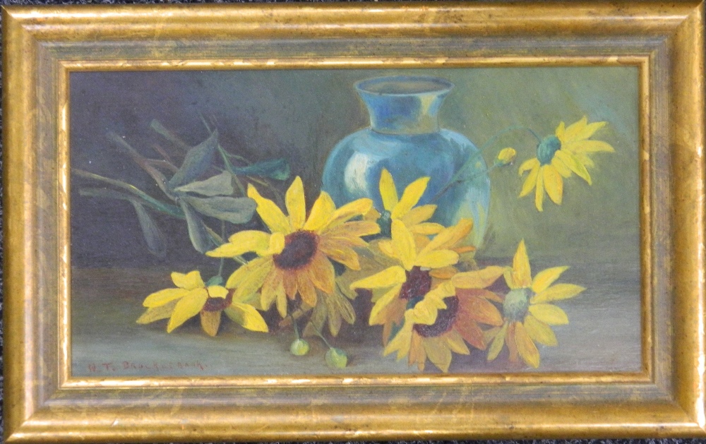 W T BROCKLEBANK, Still Life, oil on board, framed. 30 x 16 cm.