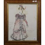 Stage Costume Design, watercolour, indistinctly signed, framed and glazed. 37.5 x 48 cm.