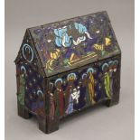 A 19th century French enamelled decorated chasse. 15.5 cm wide.