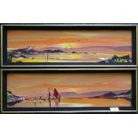 GEORGE R DEAKINS, a pair of paintings, oil, framed. 56 x 15 cm excluding frames. 60.5 x 19.