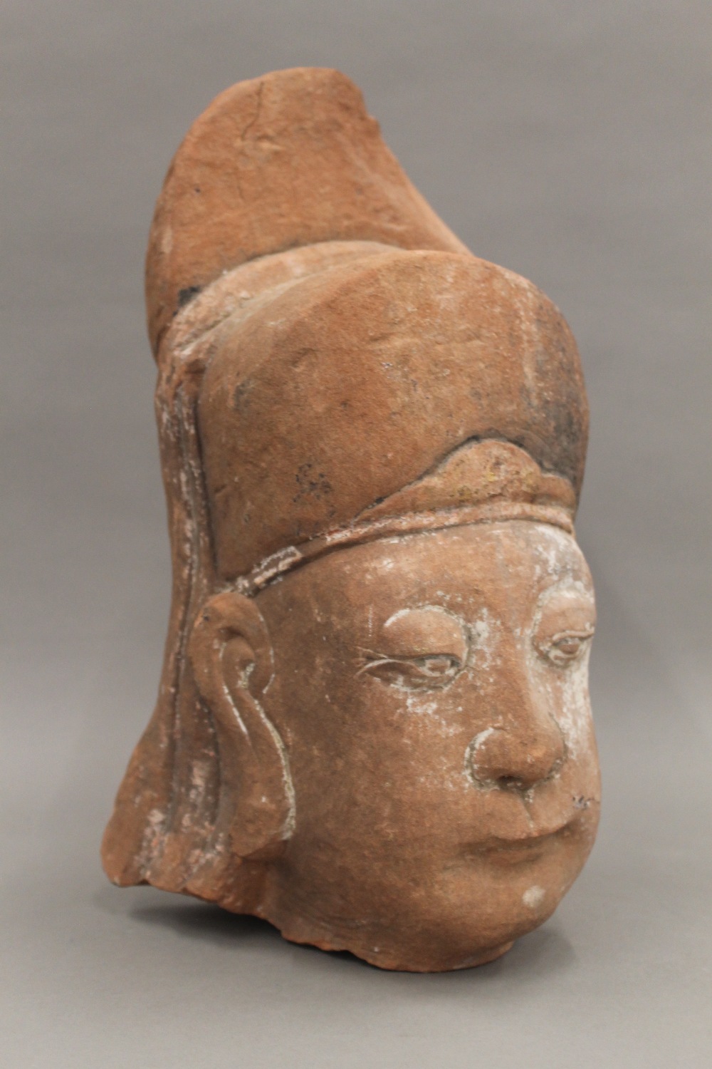 A Chinese carved stone head, possibly Ming. 35 cm high. - Image 2 of 6