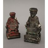 Two small Chinese wooden figures. The largest 13 cm high.