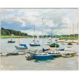 HENRIETTA CHARTERIS (20th/21st century) British, The Boats, oil on board, framed. 48.5 x 38.5 cm.