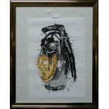 Dom Perignon Splash Grenade, print, signed, framed and glazed. 29.5 x 41.5 cm.