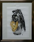 Dom Perignon Splash Grenade, print, signed, framed and glazed. 29.5 x 41.5 cm.