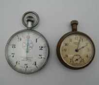 A pocket watch and a stopwatch. The latter 5.5 cm diameter.