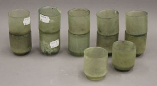 Twelve jade wine cups. Each 5.5 cm high.