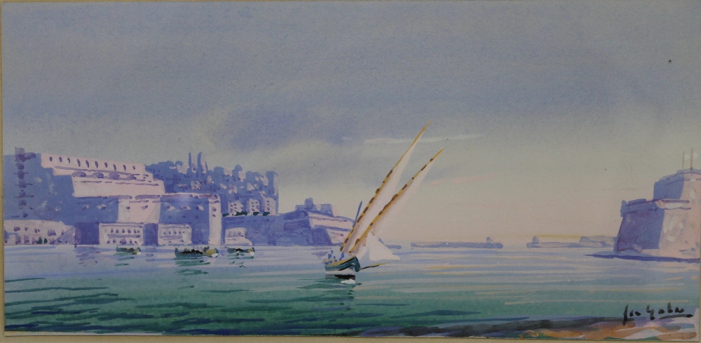 A set of four Maltese paintings, gouache on paper, indistinctly signed GALEA, - Image 3 of 6