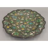 A cloisonne charger decorated with ducks. 30.5 cm diameter.