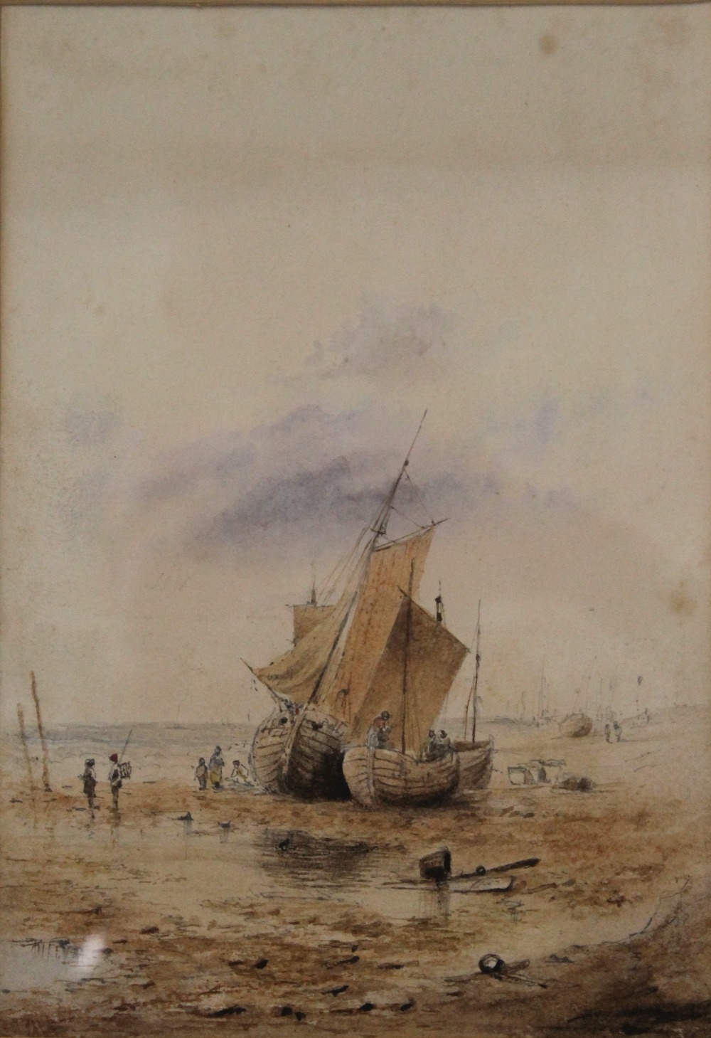 Boats on a Beach and a Harbour Scene, watercolours, both signed with initials J. - Image 3 of 3