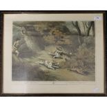 Three 19th century Hunting prints; together with an unframed LEIGHTON MOSES, Hunting Dog,