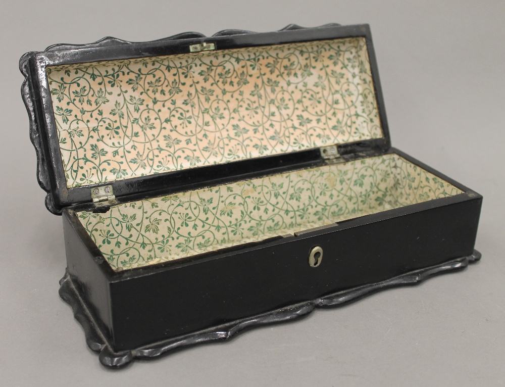 A mother-of-pearl inlaid glove box, a treen vase, etc. The former 27 cm wide. - Image 8 of 10