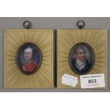 A pair of framed miniatures. 8 x 9.5 cm overall.
