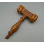 A 1940s oak presentation gavel, inscribed ''United Wards Club'' and with presentation plaque,