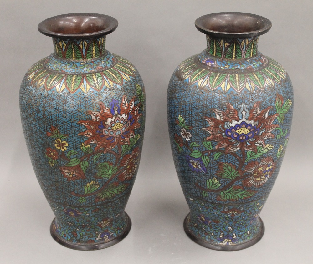 A pair of large cloisonne vases. 39.5 cm high.