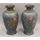 A pair of large cloisonne vases. 39.5 cm high.